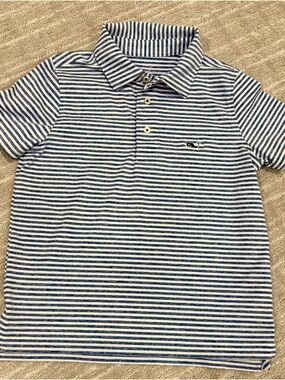 Boys Vineyard Vines Striped Polo Shirt - Blue & White (Size 6)